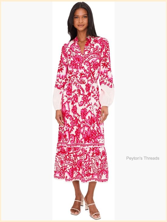 Dresses & Skirts - A-Line Midi Dress with Floral Print, Smocked Waist